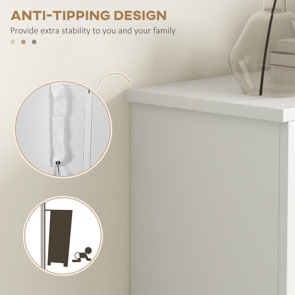 White MDF Shoe Storage Cabinet with Flip Drawers and Open Shelf