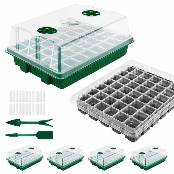 Green 1.0mm Thick BPA-Free Plastic Seed Starter Tray with Humidity Dome, 160 Cells, 4-Pack