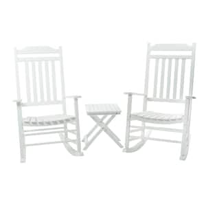 Porch Rocker Solid Black Wood Outdoor Rocking Chair Set of 2 for Front Porch Furniture White