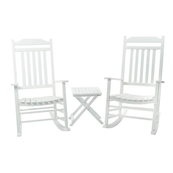 KOZYARD Porch Rocker Solid Black Wood Outdoor Rocking Chair Set of 2 for Front Porch Furniture White