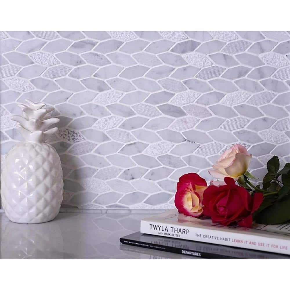 White and Gray Leaf Pattern Marble Mosaic Tile