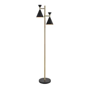 Arne 61 in. Black and Antique Brass 2-Light Tree Lamp