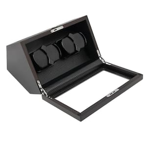 Black Wood 4 plus 0 Watch Winder Automatic Rotation Watch Display Storage Case Box 5-Rotation Modes Built-in LED