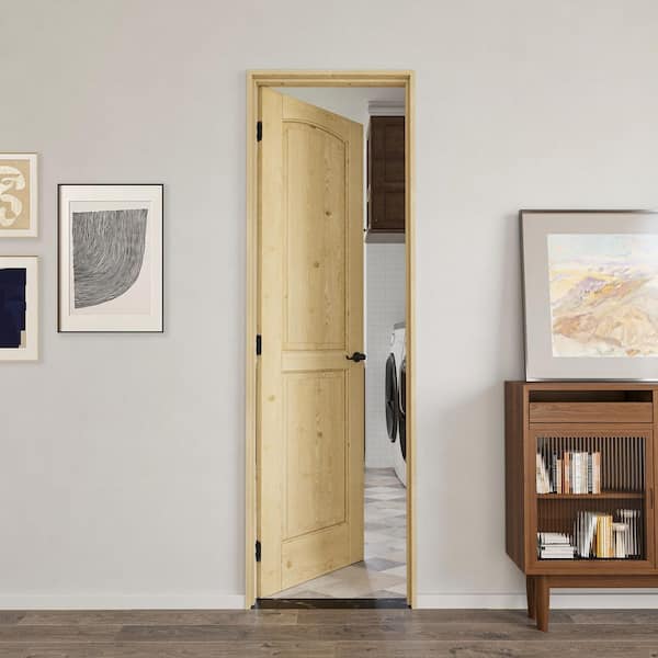 24 in. x 80 in. 2-Panel Left Solid Core Unfinished Pine Wood Single Interior Door with Quick Assemble Pine Jamb