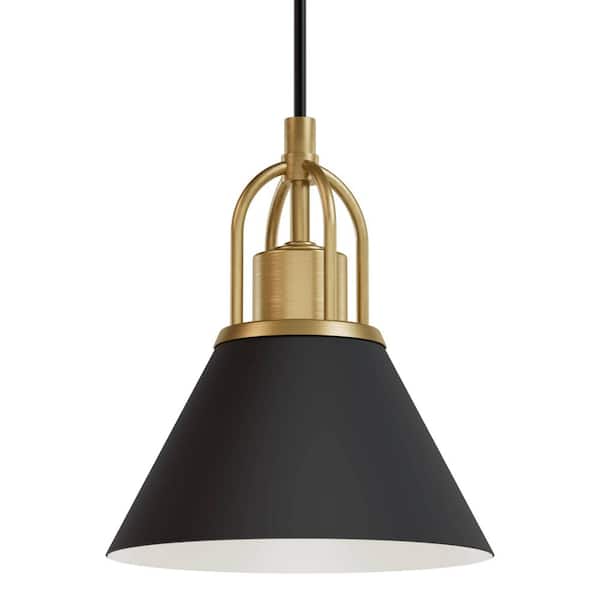 Carrington Isle 60-Watt 1-Light Matte Black Mini- Pendant Light with Metal Shade, No Bulbs Included