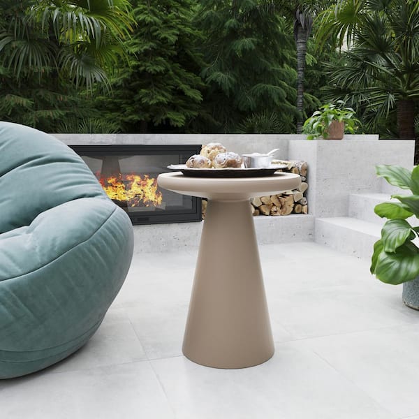 PATIOGUARDER 16 in. Mgo Concrete Mushroom-shaped Outdoor Side Table in Beige