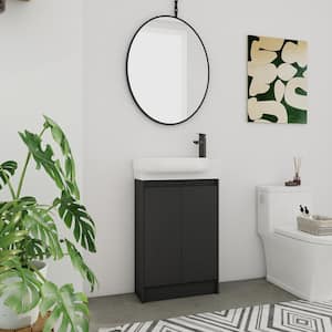 Modern 22.8 in. W x 12.4 in. D x 35.1 in. H Single Sink Freestanding Bath Vanity in Black with White Ceramic Top