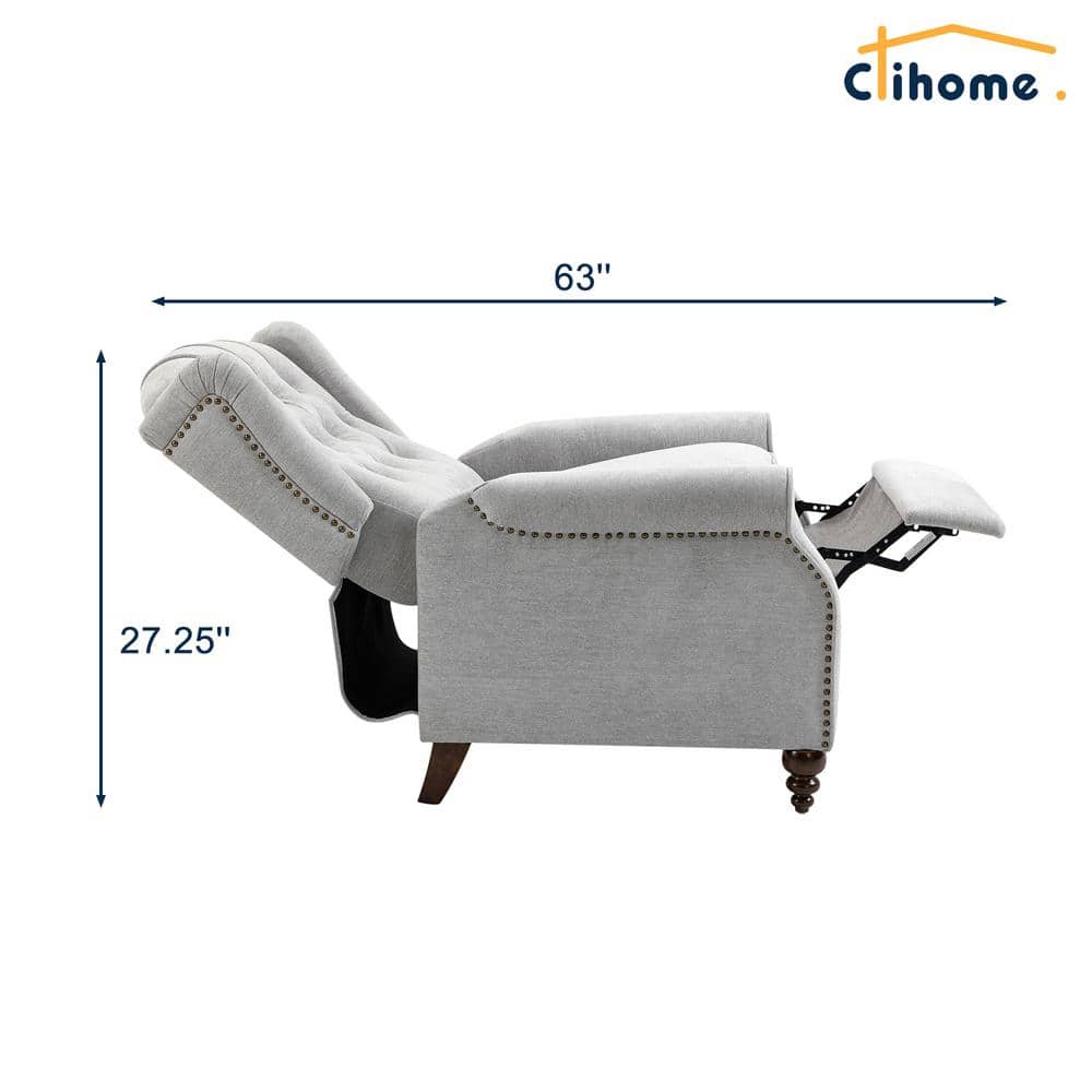Gray Velvet Upholstered Recliner with Button Tufting