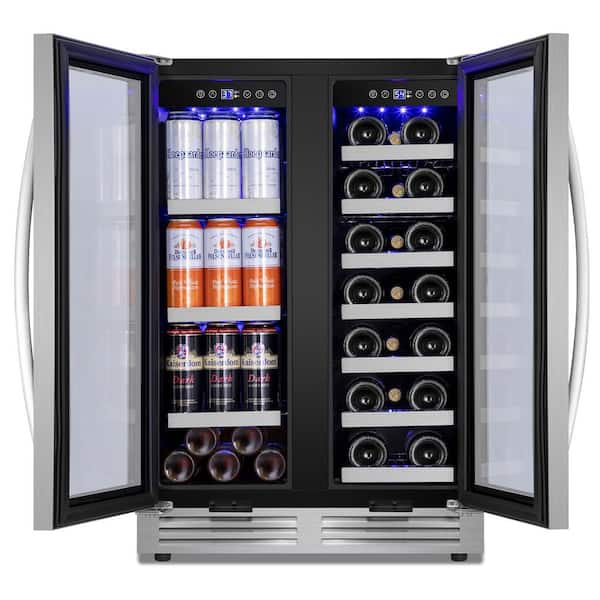 23.47 in. Dual Zone 20-Wine Bottles and 85 Plus Cans Beverage and Wine Cooler in Stainless Steel Four Door Handles