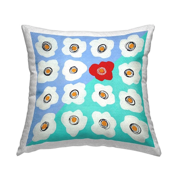Stupell Industries Turquoise and Red Abstract Flowers Blue Square Outdoor Throw Pillow
