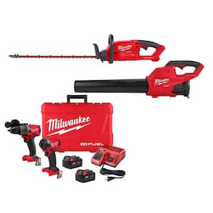M18 FUEL 18V Lithium-Ion Brushless Cordless 24in. Hedge Trimmer w/Blower & Hammer Drill/Impact Driver Combo Kit (3-Tool)