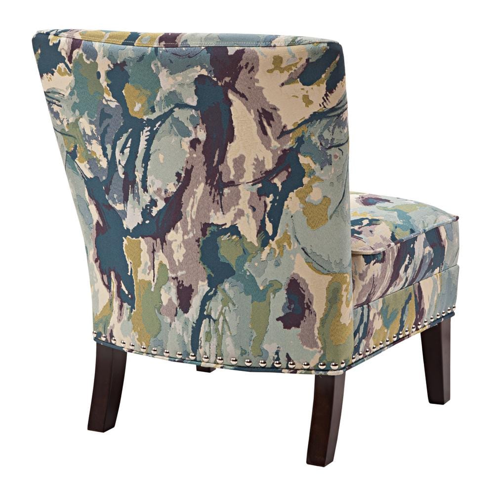 Multicolor Abstract Upholstered Armless Slipper Chair with Birch Legs