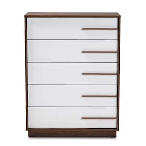 Mette 5-Drawer White and Walnut Chest