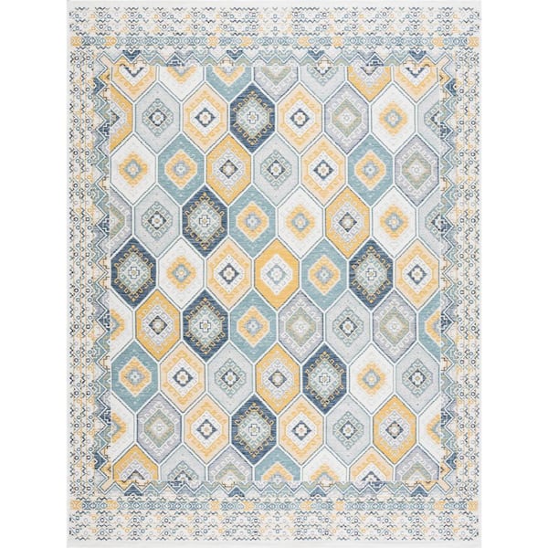 Navy Flora 8 ft. X 10 ft. Geometric Indoor/Outdoor Area Rug