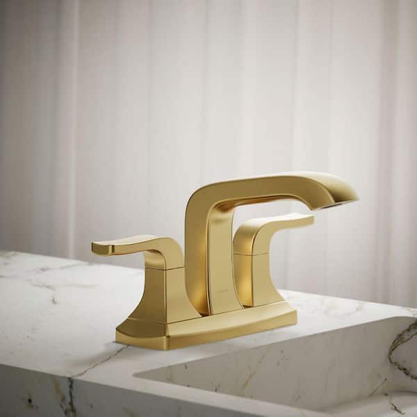 Rubicon 4 in. Centerset Double Handle Bathroom Faucet in Vibrant Brushed Moderne Brass