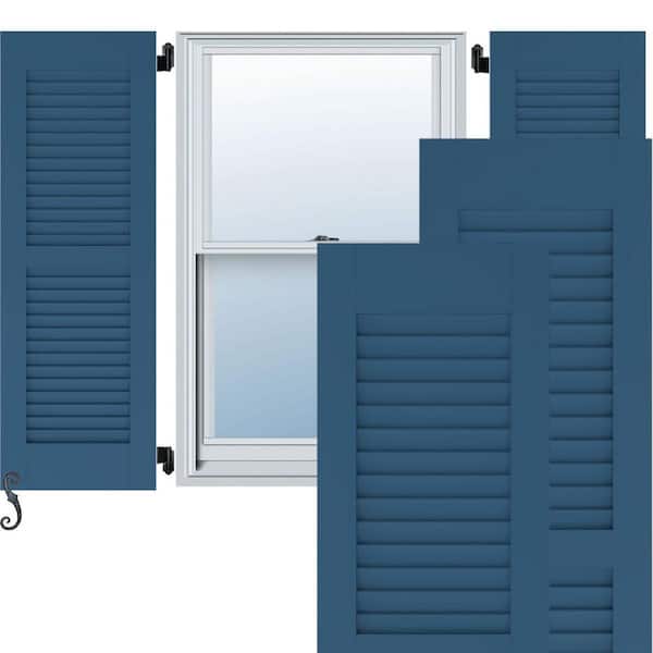 Ekena Millwork 18 in. W x 70 in. H Americraft 2 Equal Louver Exterior Real Wood Shutters Per Pair in Sojourn Blue