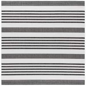 Beach House Light Gray/Charcoal 4 ft. x 4 ft. Striped Indoor/Outdoor Patio  Square Area Rug