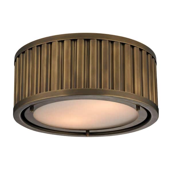 Titan Lighting Munsey Park Collection 2-Light Aged Brass LED Flushmount
