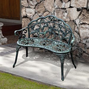 40 in. Cast Aluminum Rose Style Outdoor Patio Garden Decorative Park Bench with Stylish Design and Lightweight Build