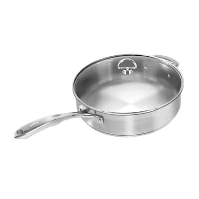Induction 21 Steel 11.5 in. Stainless Steel Skillet in Brushed Stainless Steel with Glass Lid