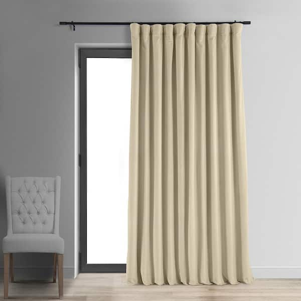 Exclusive Fabrics & Furnishings Extra Wide Signature Ecru Velvet Blackout Curtain - 100 in. W x 108 in. L Rod Pocket with Back Tab Single Panel