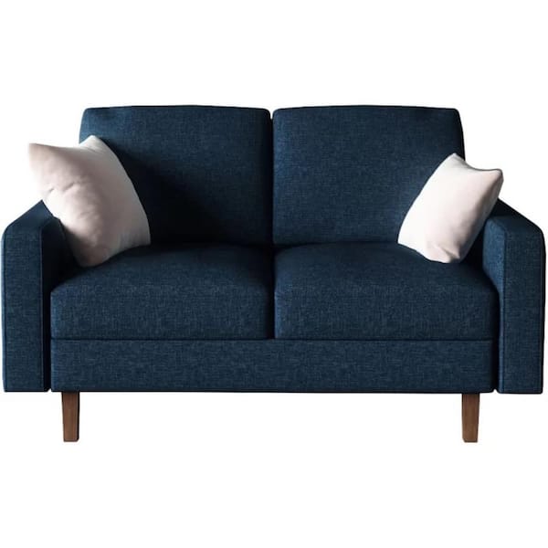 US Pride Furniture Isata 58 in. Dark Blue Polyester 2-Seat Loveseat with Square Arms