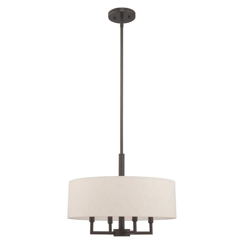 Mini Drum English Bronze Pendant with Oatmeal Fabric Shade