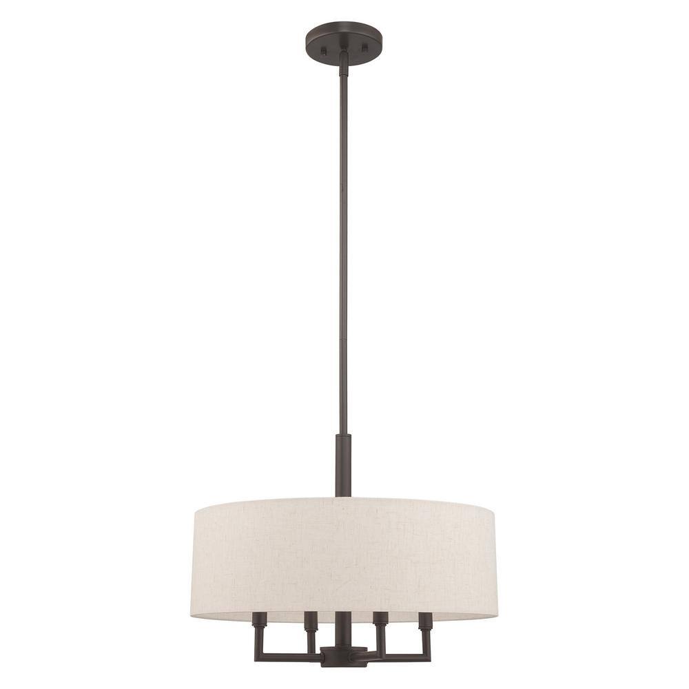 Mini Drum English Bronze Pendant with Oatmeal Fabric Shade