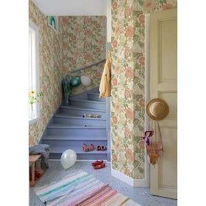 Green Vaxa Green Rabbits and Rosehips Paper Non-Pasted Non-Woven Matte Wallpaper