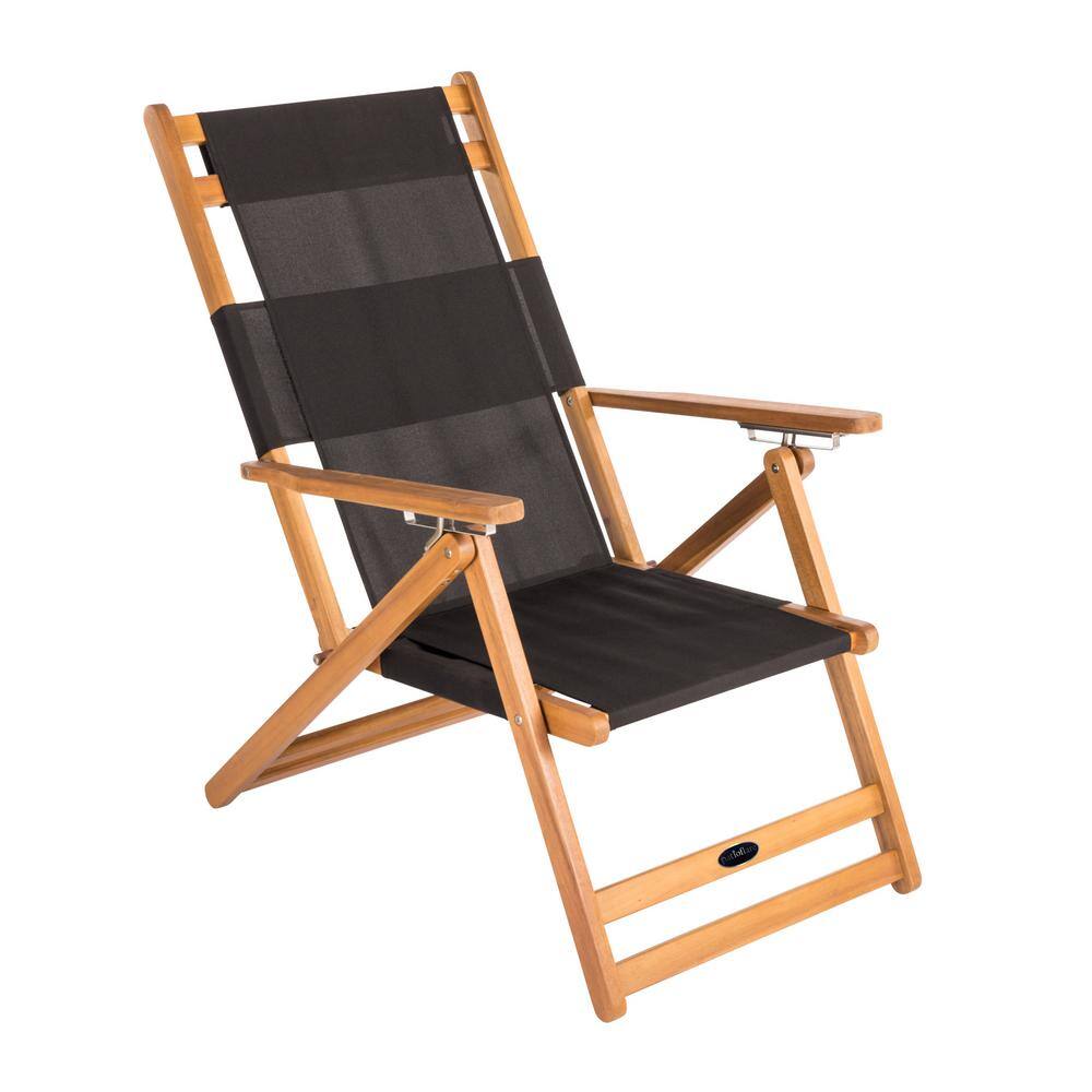 Acacia Wood and Steel Portable Lounge Chair with Detachable Footrest, Black