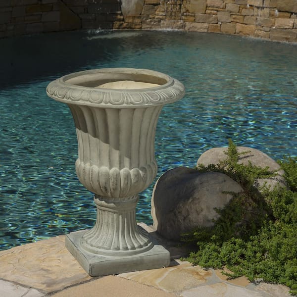Napoli 19 in. W x 26.5 in. H Antique Green Italian Outdoor Patio Concrete Urn Planter