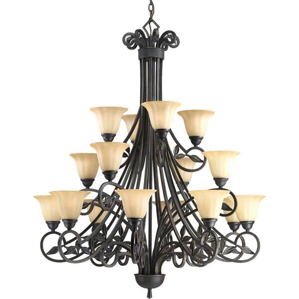 Progress Lighting Le Jardin Collection 16-Light Espresso Chandelier with Shade with Weathered Sandstone Glass Shade