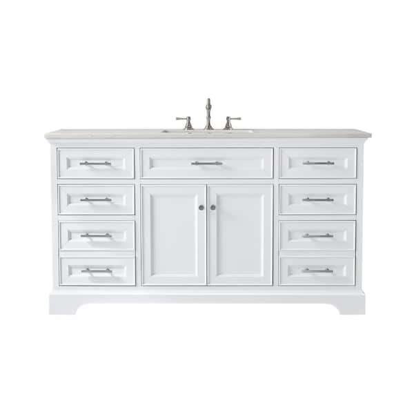 Haisley 60 in. W x 22 in. D Bath Vanity in White with Quartz Top in Velluto White with White Sink