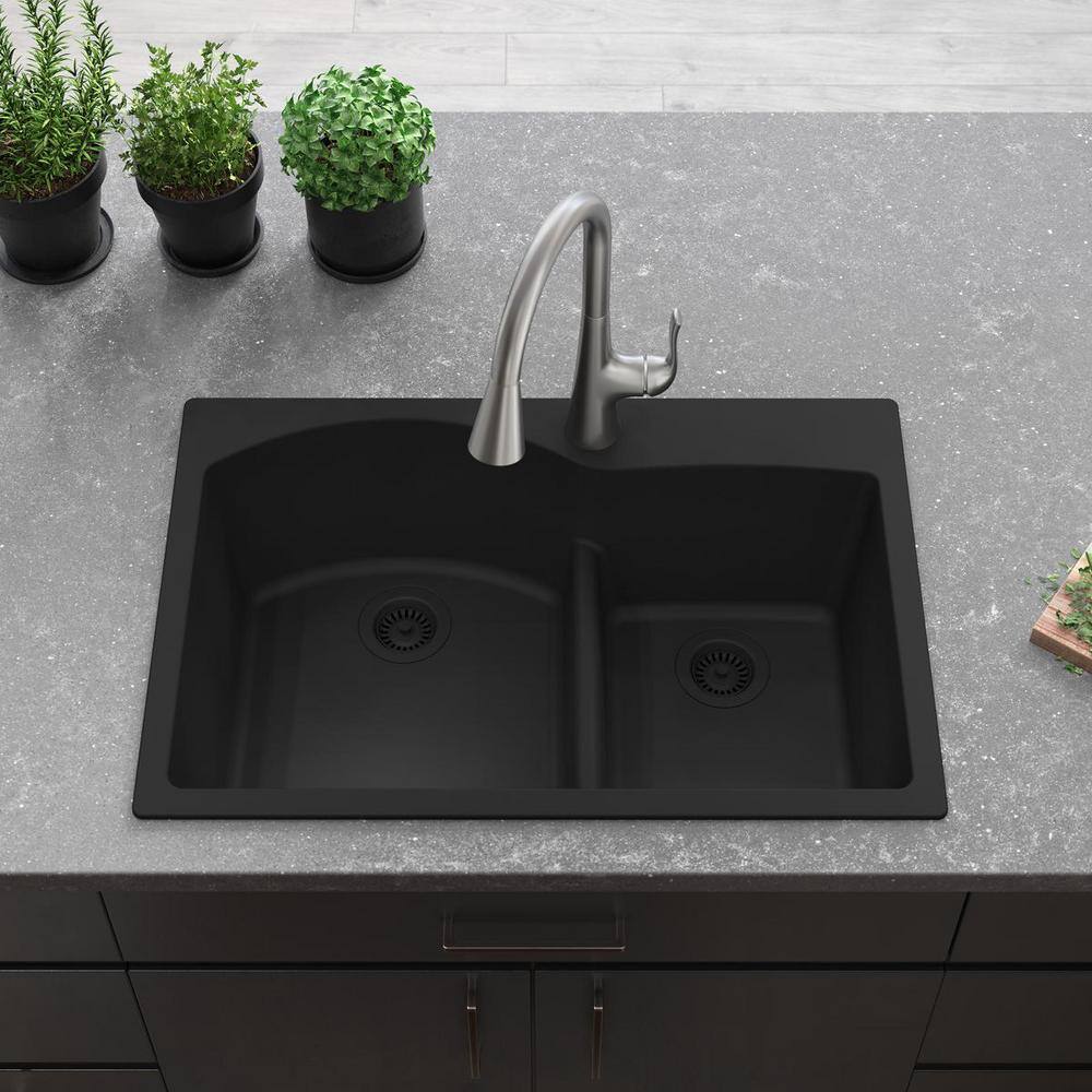 Matte Black Double Bowl Granite Composite Kitchen Sink