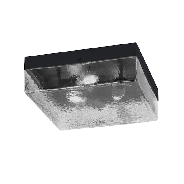 Unbranded Ashland 12 in. 2 Light Matte Black Flush Mount with Smoke Bubble Glass Shade No Bulbs Included
