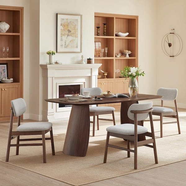 Travis Walnut 5-Piece Rectangular Wood Top Dining Table Set Seats-4 with Self-Leveling Feet, Rounded Corners