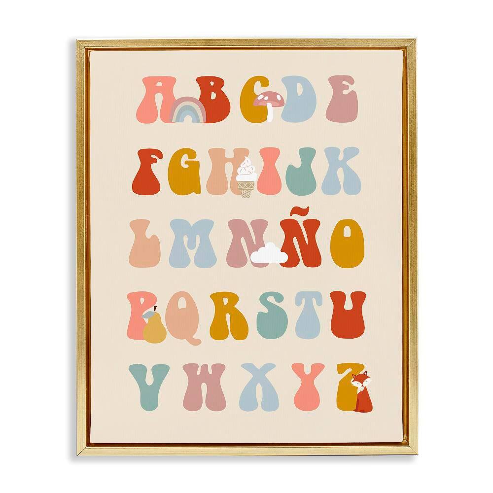Spanish Alphabet Soft Illustrations by Lil' Rue Gold Floater Frame Typography Graphic Art Print 21 in. x 17 in. price history on PriceWatchPro