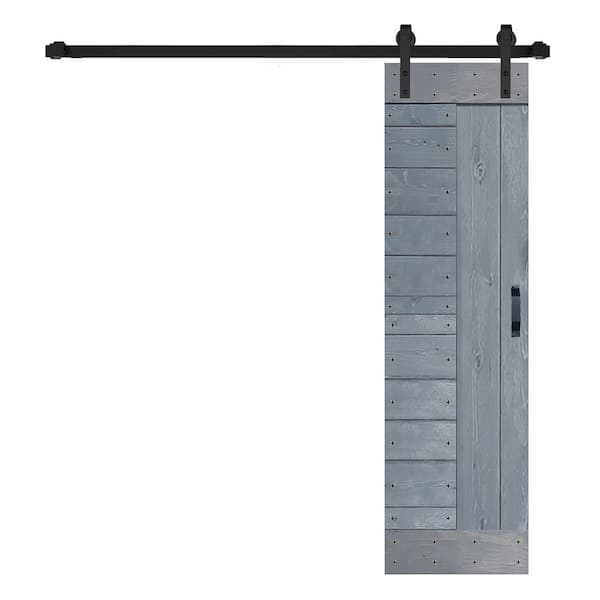 ISLIFE L Series 24 in. x 84 in. Dark Gray Finished Solid Wood Sliding Barn Door with Hardware Kit - Assembly Needed