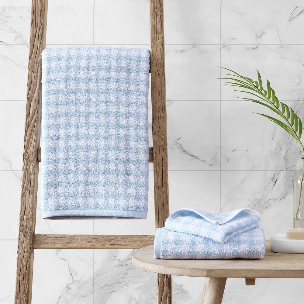 Ginny Blue and White Cotton Gingham Towel Set, 3 Pieces