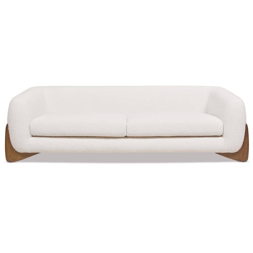 Ivory White Bouclé 90" Sofa with Oak Legs