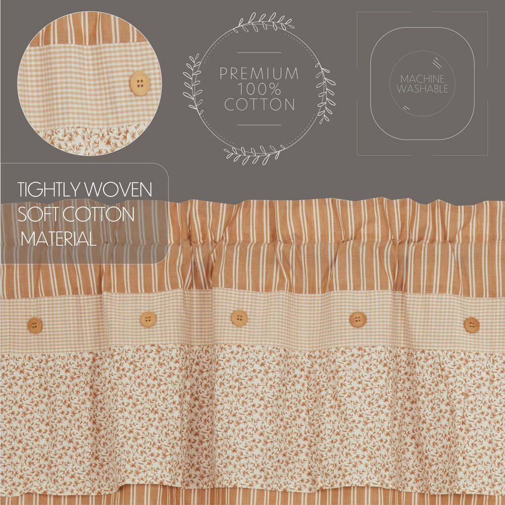 Gold and Creme Cotton Ruffled Valance with Wood Button Detail