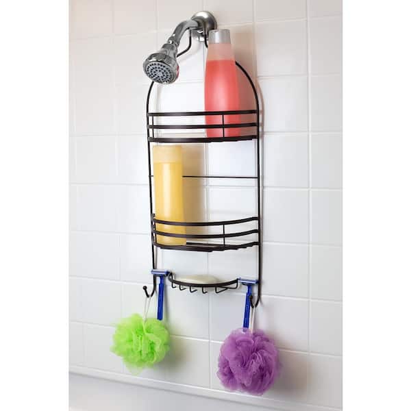 Home Basics Wave 2 Tier Aluminum Suction Shower Caddy with