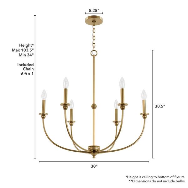 Hunter - Southcrest 6 Light Luxe Gold Candle Chandelier for Dining Room with No Bulbs Included