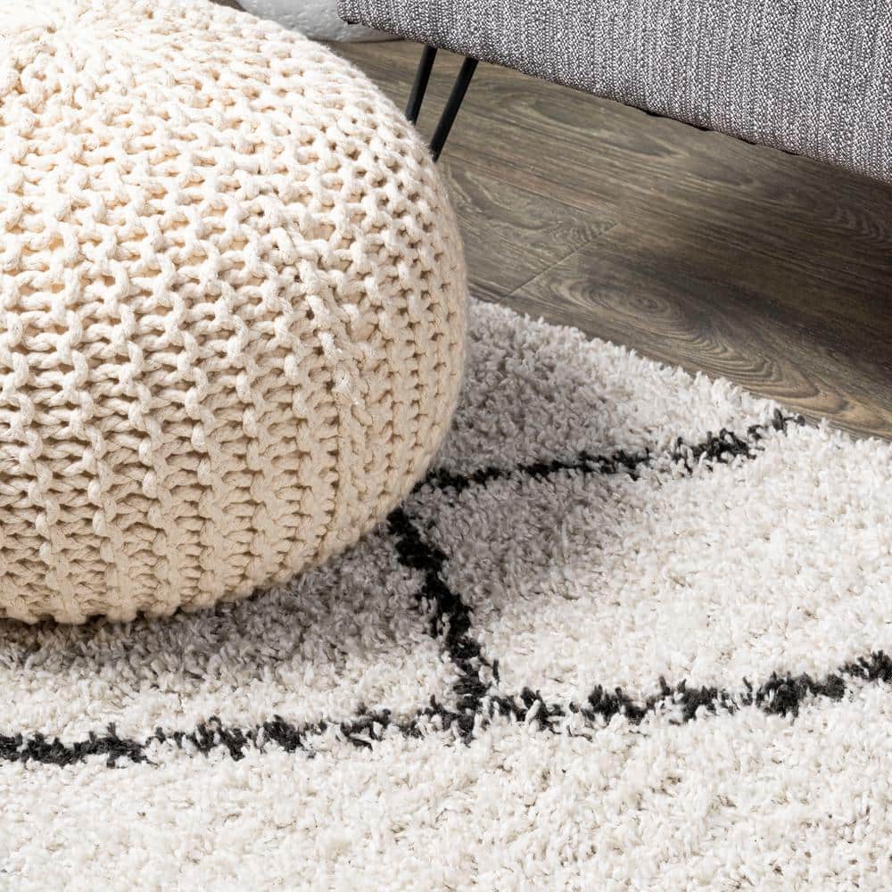 Vintage Moroccan Diamond Shag 8' x 10' Area Rug in Gray and Ivory