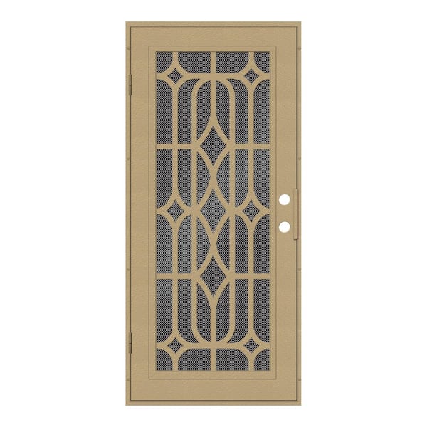 Unique Home Designs 30 in. x 80 in. Essex Desert Sand Right-Hand Surface Mount Security Door with Black Perforated Metal Screen