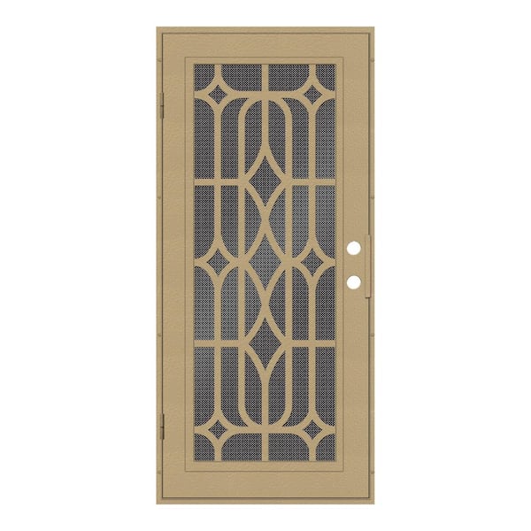 Unique Home Designs 32 in. x 80 in. Essex Desert Sand Right-Hand Surface Mount Security Door with Black Perforated Metal Screen