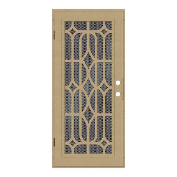 Unique Home Designs 36 in. x 80 in. Essex Desert Sand Right-Hand Surface Mount Security Door with Black Perforated Metal Screen