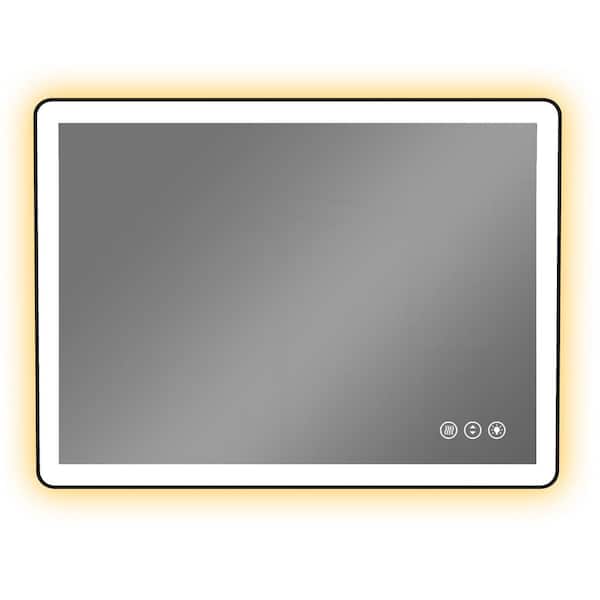 TOOLKISS 40 in. W x 36 in. H Rectangular Framed LED Anti-Fog Wall Bathroom Vanity Mirror Back and Front Light in Tempered Glass