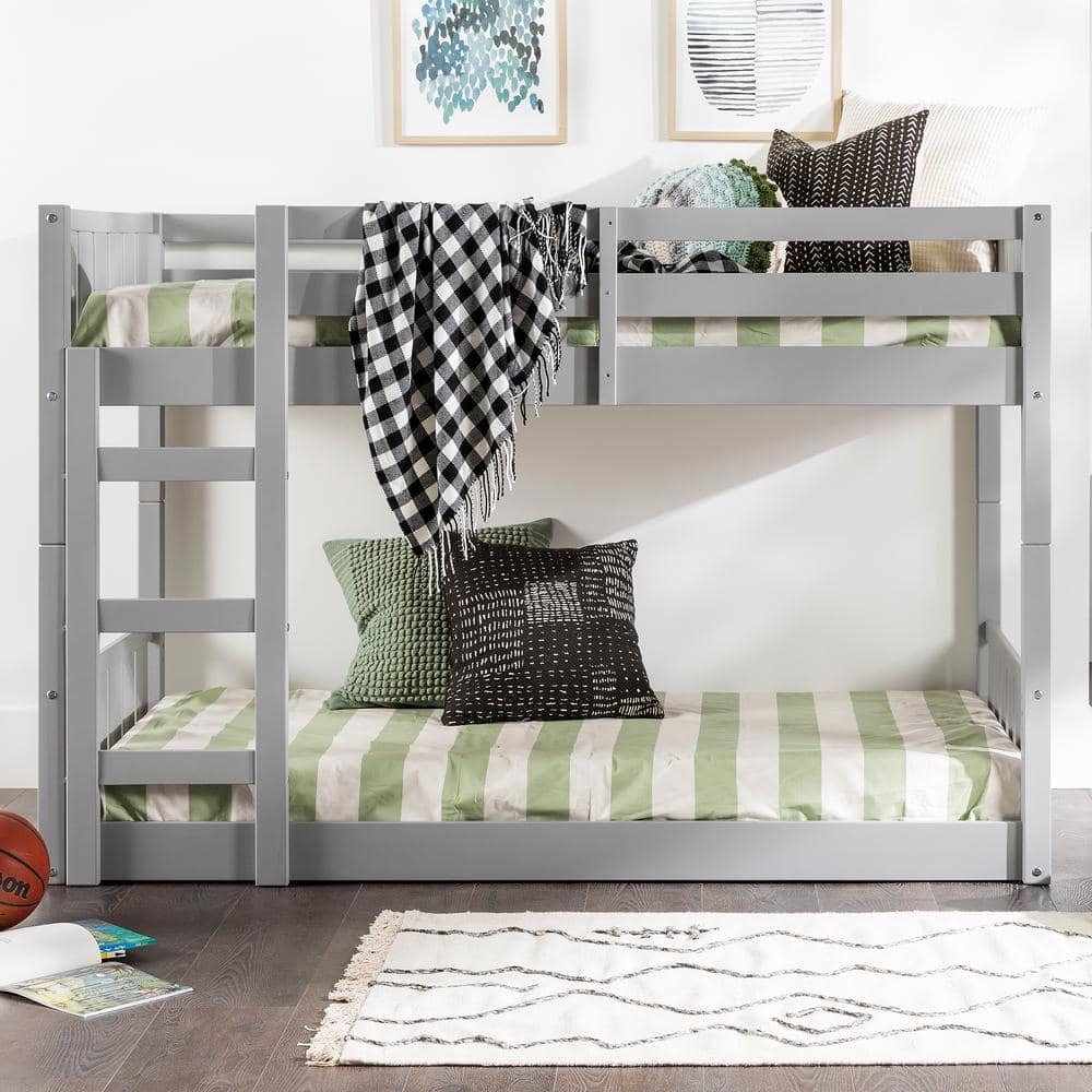 daarna escort kolonie Welwick Designs Grey Solid Wood Modern Twin Bunk Bed with Integrated Ladder  HD8945 - The Home Depot