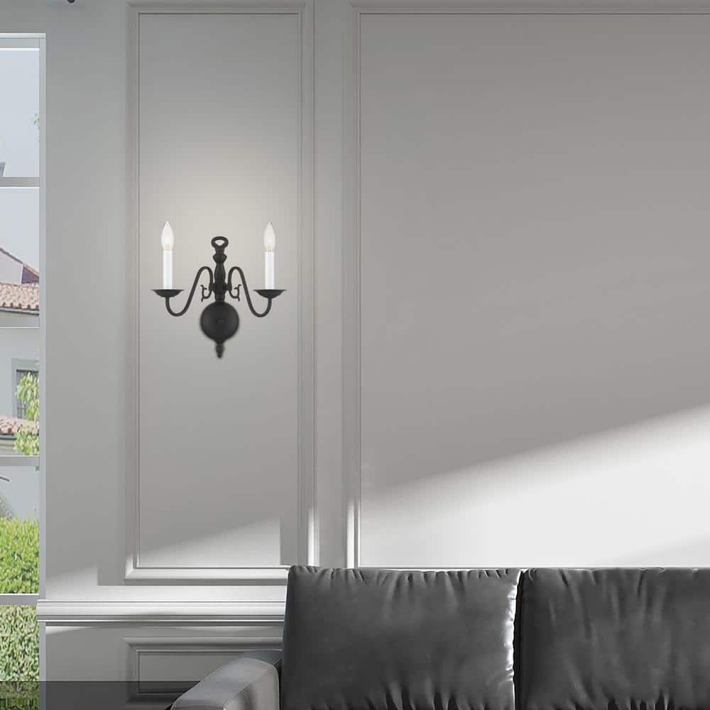 Williamsburgh Black Steel 2-Light Colonial Wall Sconce
